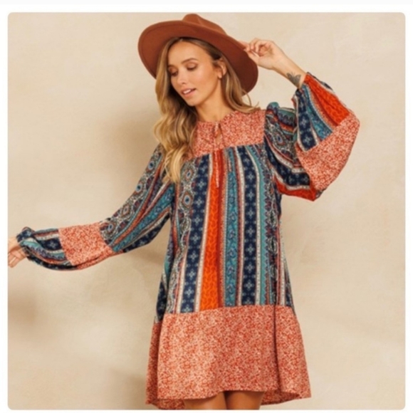 ✨BOHO CONTRAST BORDER DRESS-NEW - Picture 6 of 6